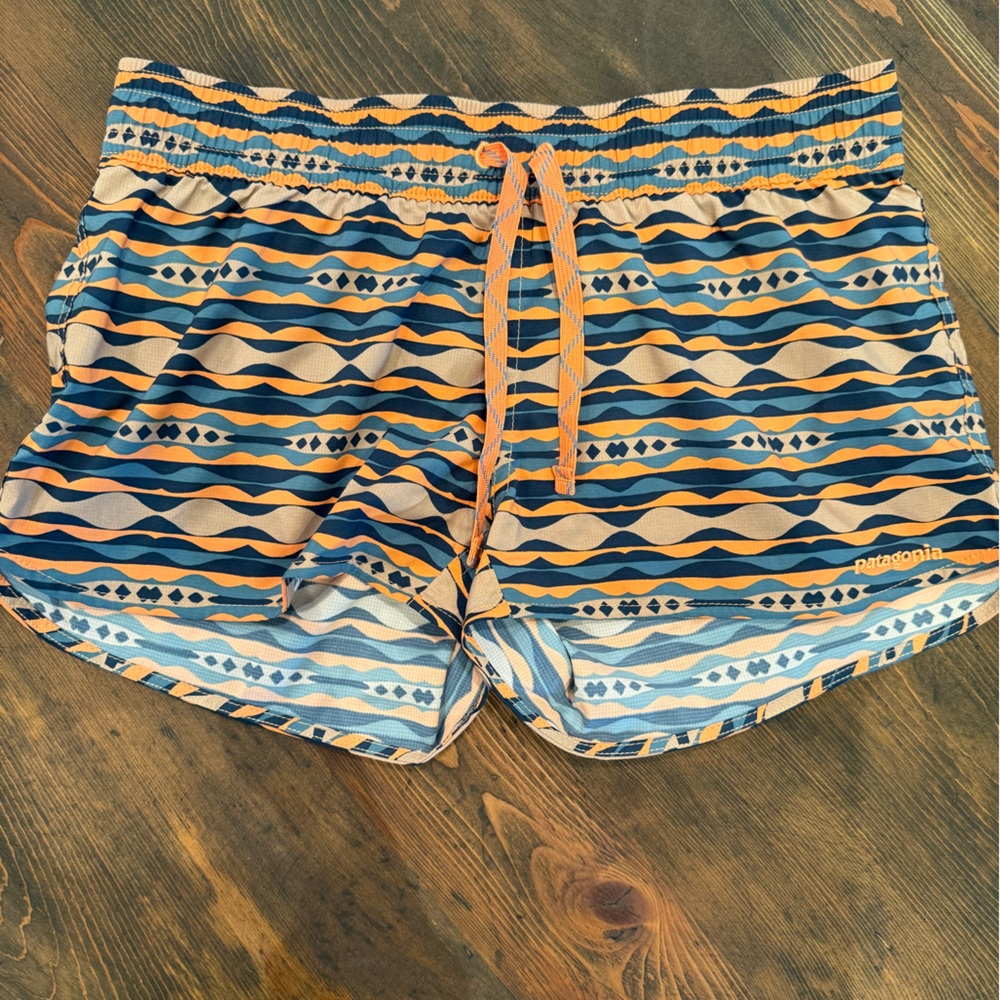 Patagonia Wave Pattern Swim Shorts - Orange and Blue
